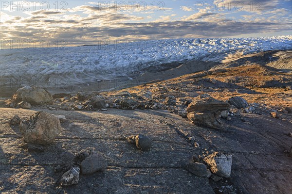 View of the Greenland ice sheet, sunny, Kangerlussuaq, Greenland, North America
