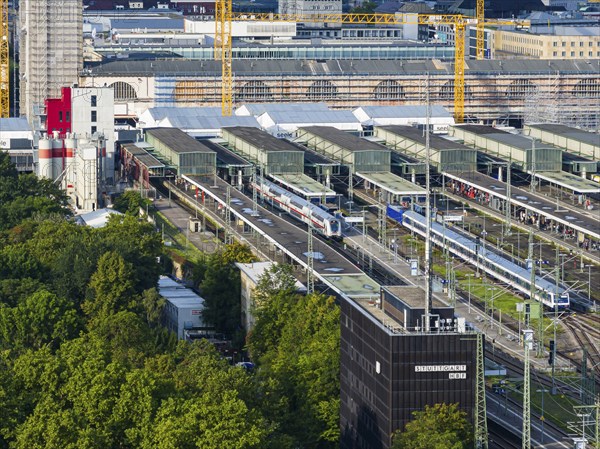 Track apron at the main station, platform with regional train and InterCity IC. After completion of
