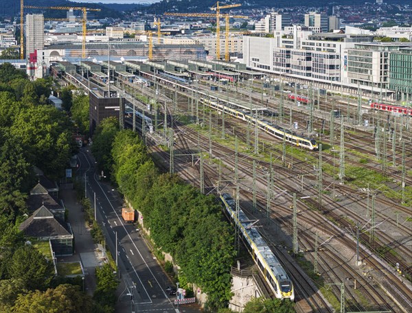 Track apron at the main railway station with a regional train. After completion of the Stuttgart 21