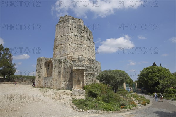 Ancient Roman monument and tower Tour Magne, Jardins de la Fontaine, Nîmes, Gard, Provence, France,