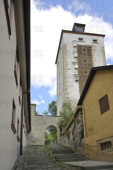 Rogue tower with historic town fortifications at Hohenberg Castle, Horb, Neckar, Neckar Valley,