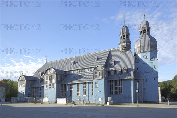 Baroque blue Market Church of the Holy Spirit, largest wooden church in Germany, blue, record,