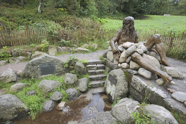 Sculpture of the river god Danuvius by Wolfgang Eckert at the source of the Breg or Danube, Roman,
