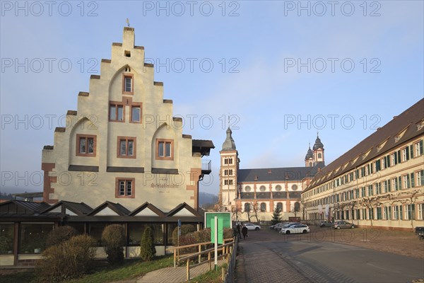 Historic Cafe Schlossmühle and Benedictine monastery, monastery complex, Amorbach, Odenwald,