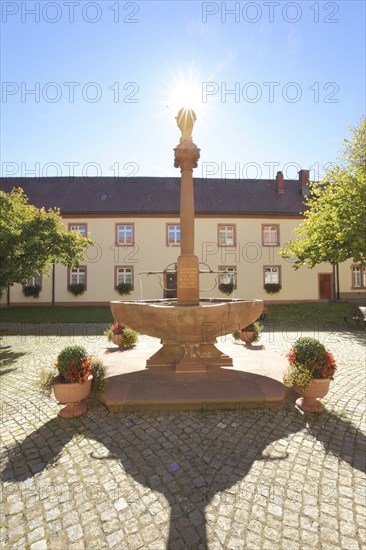 Fountain in the inner courtyard with backlight, Church of the Assumption of the Virgin Mary, St.