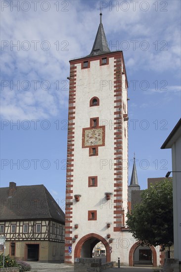 Historic Upper Gate Tower, Cat Tower, City Gate, City Tower, Karlstadt, Lower Franconia, Franconia,