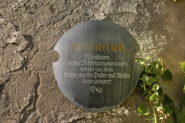 Information board at the Powder Tower, Mainbernheim, Lower Franconia, Bavaria, Germany, Europe