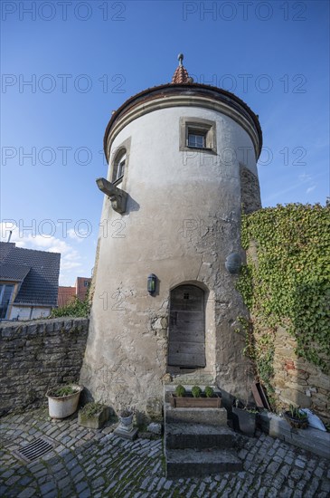 Powder tower, round tower built in the fortifications around 1400, Mainbernheim, Lower Franconia,