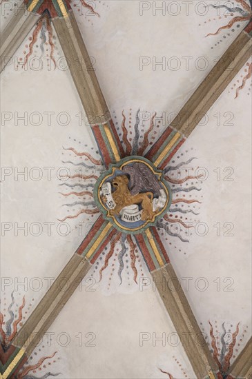 St Mark the Evangelist, depicted as a lion, keystone in the vault of St Martin's Church,