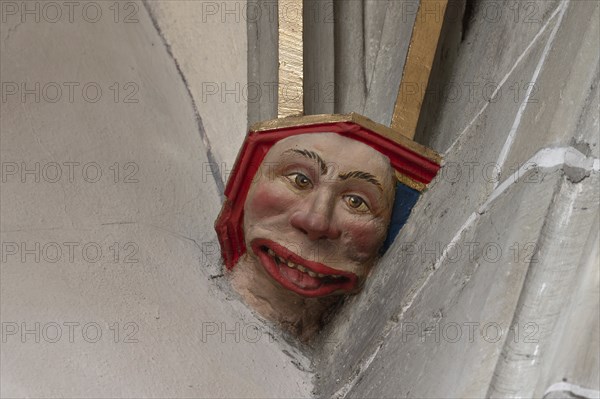 Men's head, console stone in Heilig Kreuz Minster, Rottweil, Baden-Württemberg, Germany, Europe