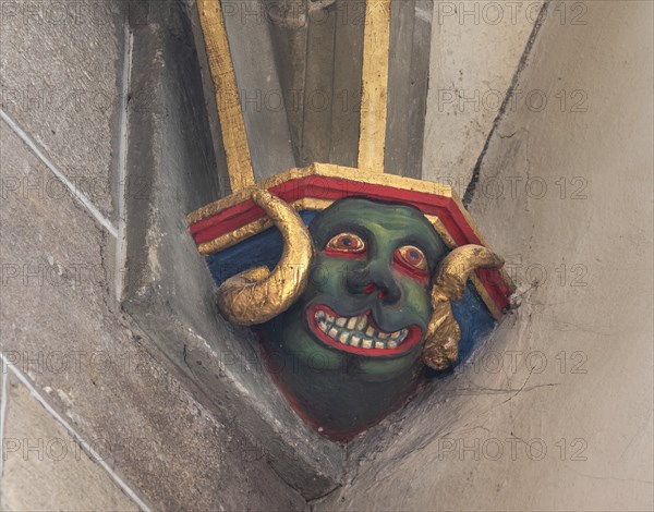 Grotesque, console figure in the Heilig Kreuz Minster, Rottweil, Baden-Württemberg, Germany, Europe