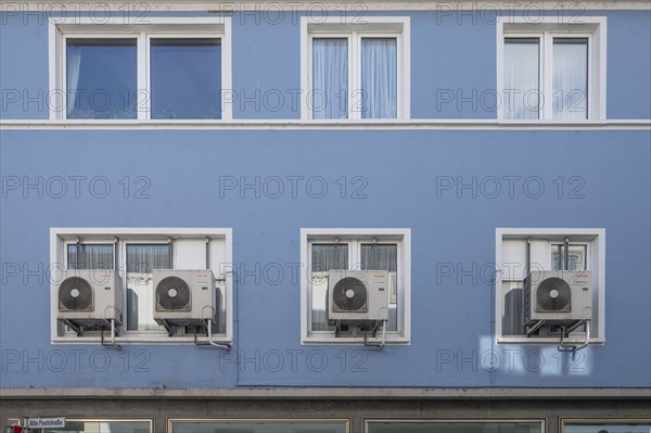 Air conditioning units outside the window of an apartment block, Kitzingen, Unterfanken, Bavaria,