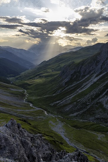 Evening mood in the mountains, view of Sapün from the Strela Pass, Davos, Grisons, Switzerland,