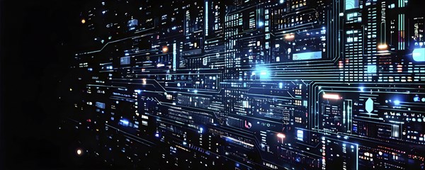 Cyber technology mosaic wallpaper illustration in digital art, AI generated