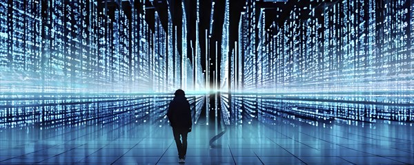 Cyber technology mosaic wallpaper illustration in digital art, AI generated