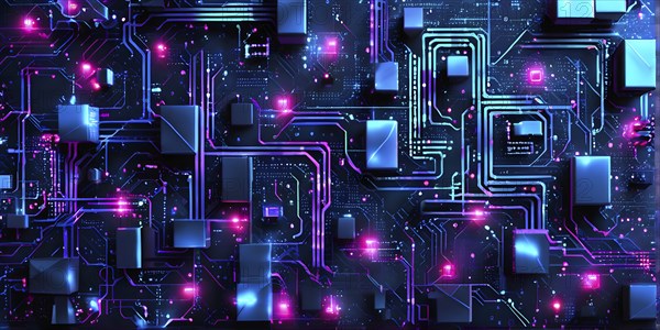 Cyber technology mosaic wallpaper illustration in digital art, AI generated