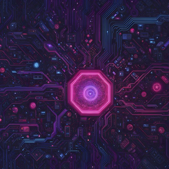 Cyber technology mosaic wallpaper illustration in digital art, AI generated
