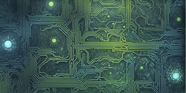 Cyber technology mosaic wallpaper illustration in digital art, AI generated