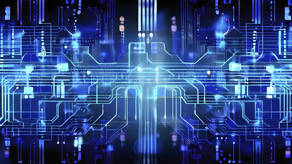 Cyber technology mosaic wallpaper illustration in digital art, AI generated