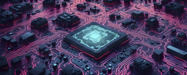 Cyber technology mosaic wallpaper illustration in digital art, AI generated
