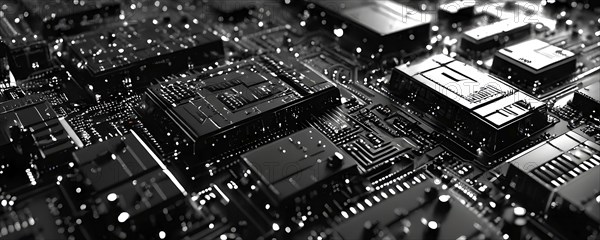 Cyber technology mosaic wallpaper illustration in digital art, AI generated