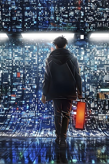 Cyber technology mosaic wallpaper illustration in digital art, AI generated
