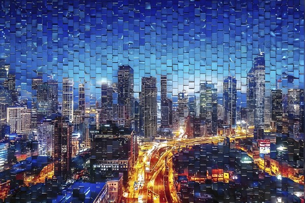 Cyber technology mosaic wallpaper illustration in digital art, AI generated