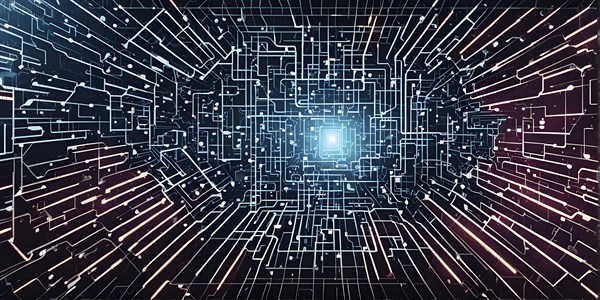 Cyber technology mosaic wallpaper illustration in digital art, AI generated