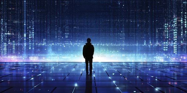 Cyber technology mosaic wallpaper illustration in digital art, AI generated