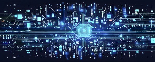 Cyber technology mosaic wallpaper illustration in digital art, AI generated