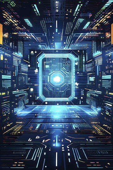Cyber technology mosaic wallpaper illustration in digital art, AI generated