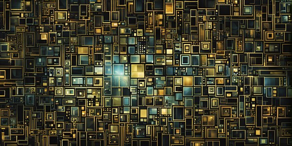 Cyber technology mosaic wallpaper illustration in digital art, AI generated