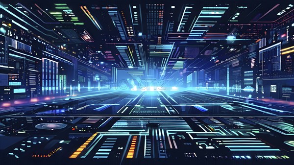 Cyber technology mosaic wallpaper illustration in digital art, AI generated