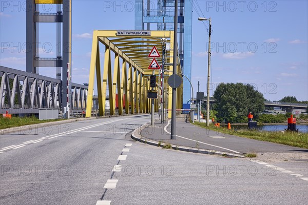 Kattwykbrücke, a lift bridge in the district of Moorburg, Free and Hanseatic City of Hamburg,