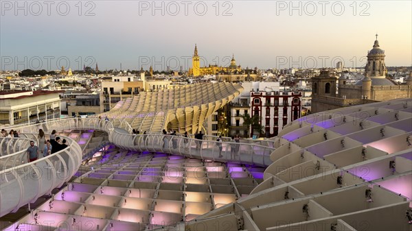 View from the Metropol Parasol in the evening, Setas de Sevilla, Sevilla, Andalusia, Spain, Europe
