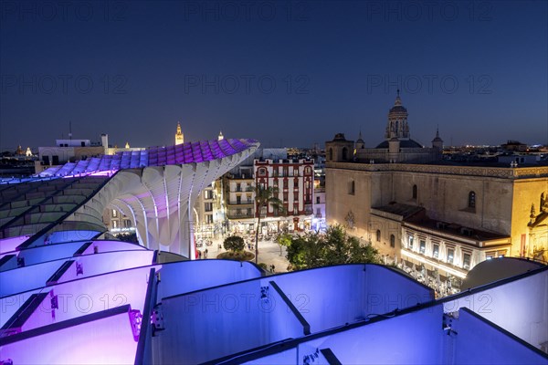 View from the Metropol Parasol in the evening, Setas de Sevilla, Sevilla, Andalusia, Spain, Europe