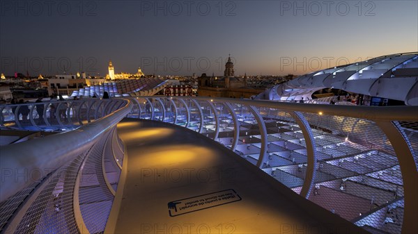 View from the Metropol Parasol in the evening, Setas de Sevilla, Sevilla, Andalusia, Spain, Europe