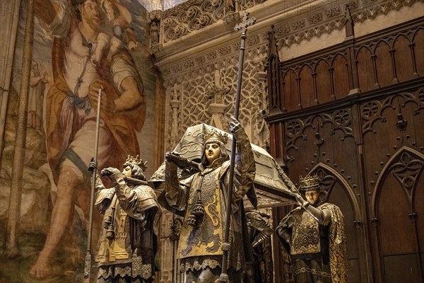 Sarcophagus of Christopher Columbus in the interior of the Cathedral of Santa Maria de la Sede in