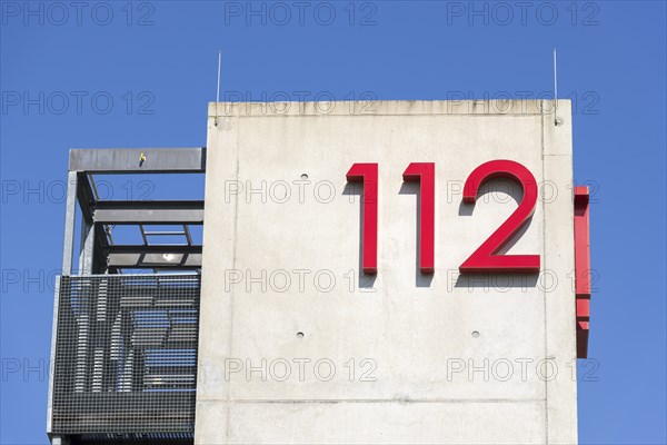 Symbolic image, emergency number 112 on a building, facade, emergency call, emergency, police, fire