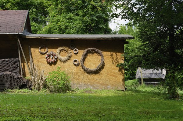 Traditional barn along a channel, Spreewald, Brandenburg, Germany, Europe