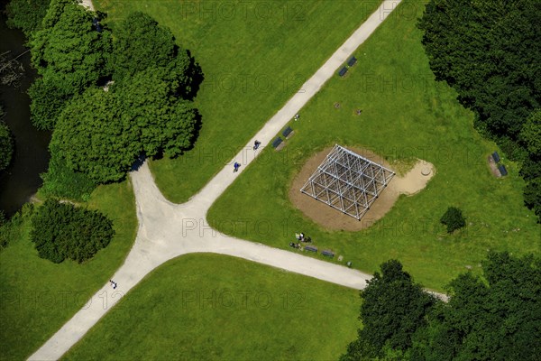 Climbing pyramid in Herten Castle Park. Ruhr area, North Rhine-Westphalia, Germany, Europe