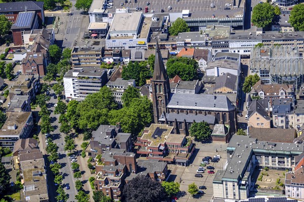 City view of Herten city centre, Kurt-Schumacher-Strasse, Church of the Redeemer