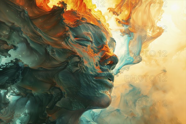 Ethereal surrealistic representation of a young woman's head, AI generated
