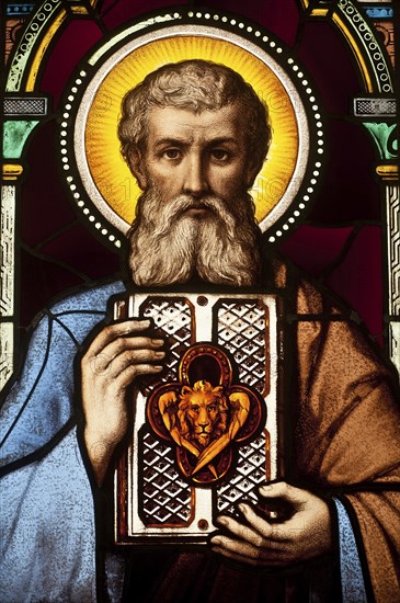 Stained glass representing Saint Mark the Evangelist (Stained glass museum at Curzay/Vonne, France)