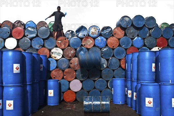 Plastic barrels storage. They are intended for sale. At Toamasina Madagascar