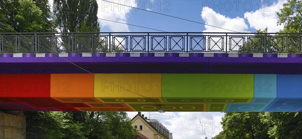 Lego bridge 2.0, designed by the street artist Martin Heuwold, Wuppertal, Bergisches Land, North
