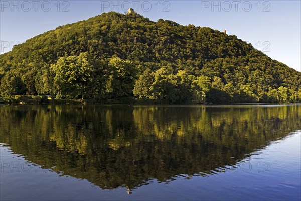 Hengsteysee, view of the Kaiser Wilhelm Monument on the Ruhr slope of the Syberg, Dortmund, North