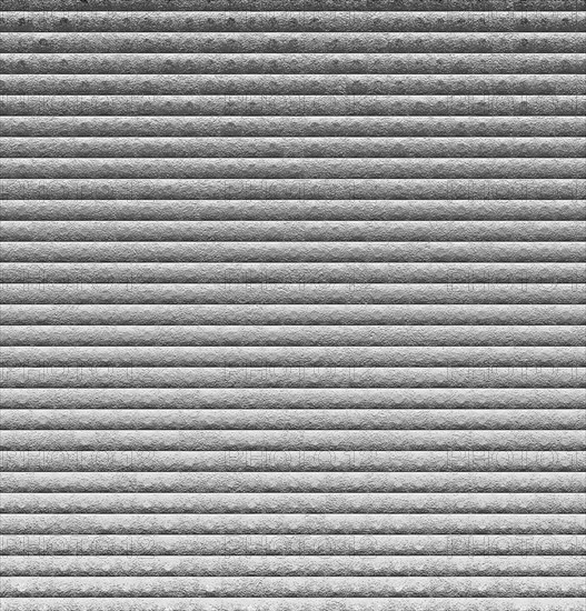 Horizontal metal lines creating a repetitive and textured pattern in shades of gray
