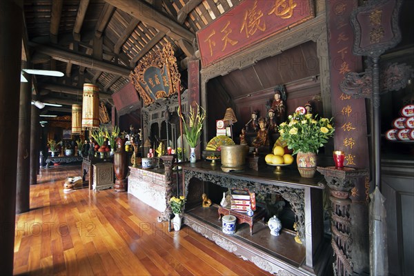 Altars in the Buddhist Thay Temple or Chua Thay or Master Temple, Sai Son Village, Hanoi Province,