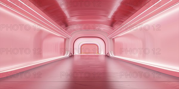 Futuristic long pink hallway. Generative Ai, AI generated